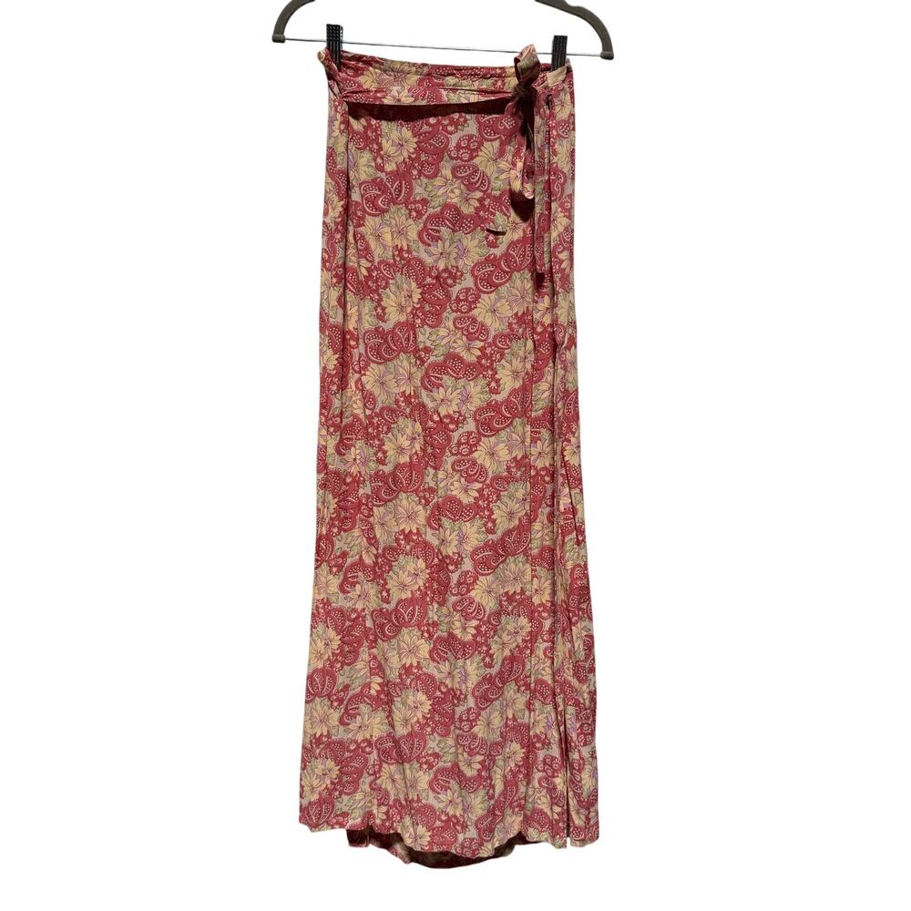 Vintage 90s April Cornell Wrap Midi Skirt Women's Small Cottage Core Pink